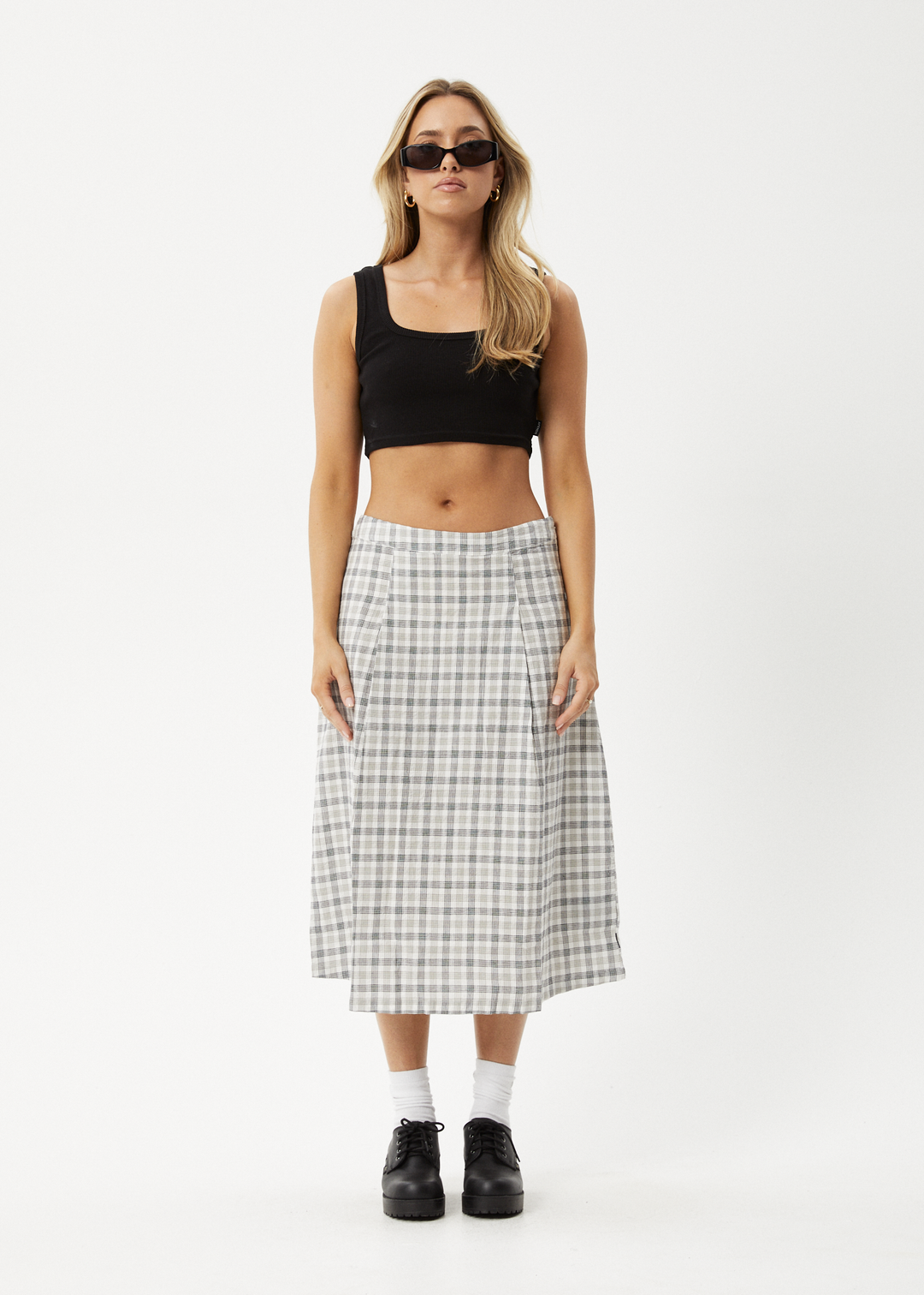 AFENDS Womens Leo - Check Midi Skirt - Black / White - Sustainable Clothing - Streetwear