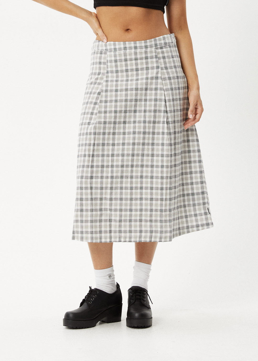 AFENDS Womens Leo - Check Midi Skirt - Black / White - Sustainable Clothing - Streetwear