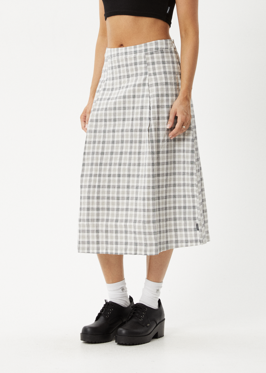 AFENDS Womens Leo - Check Midi Skirt - Black / White - Sustainable Clothing - Streetwear