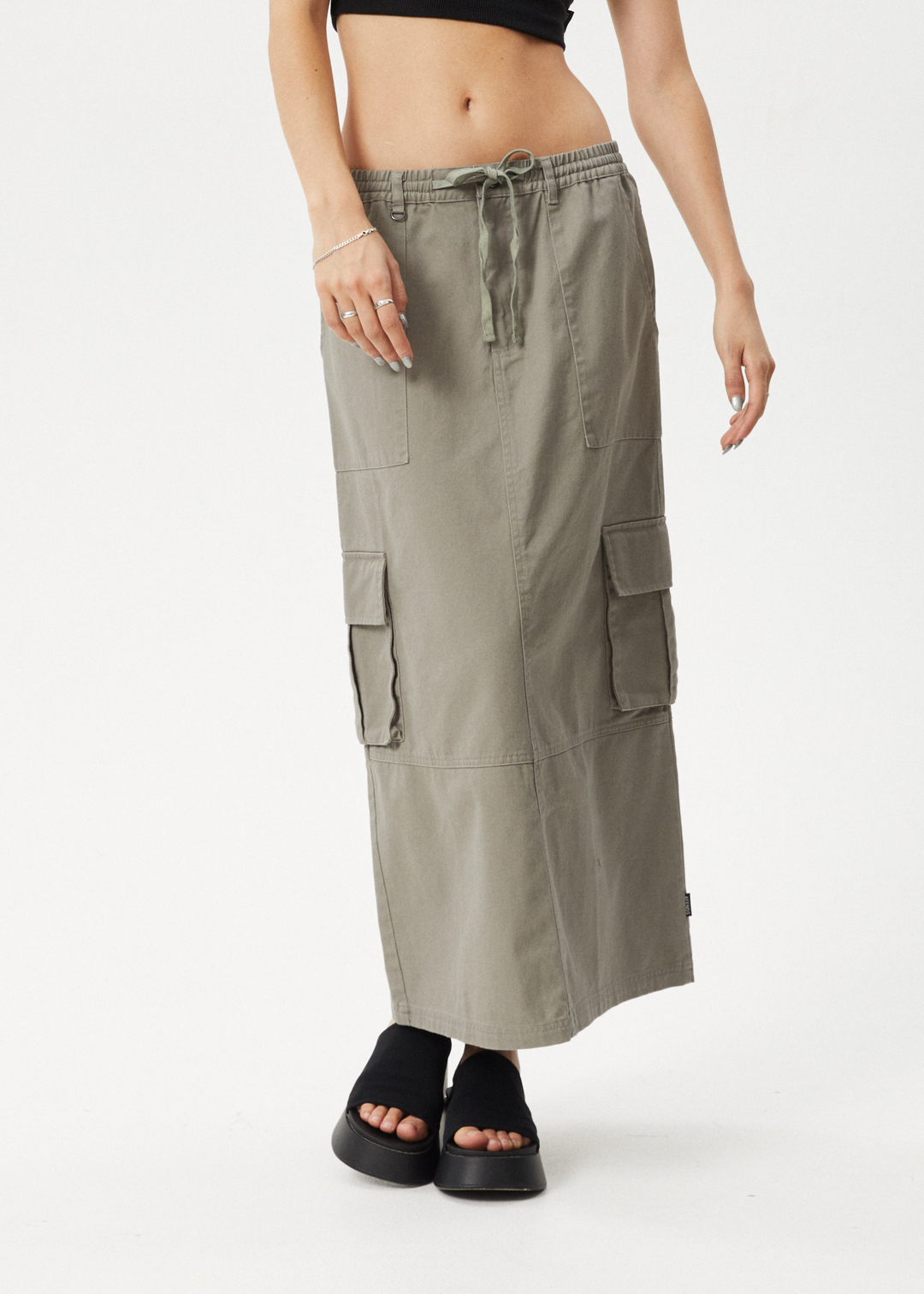 AFENDS Womens Tasman - Cargo Maxi Skirt - Grey Olive - Sustainable Clothing - Streetwear