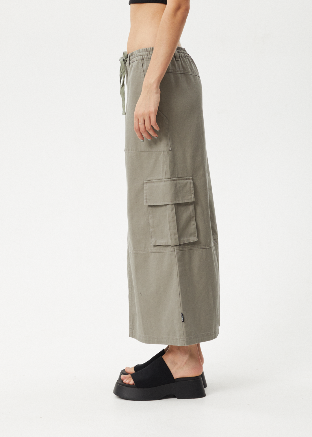 AFENDS Womens Tasman - Cargo Maxi Skirt - Grey Olive - Sustainable Clothing - Streetwear