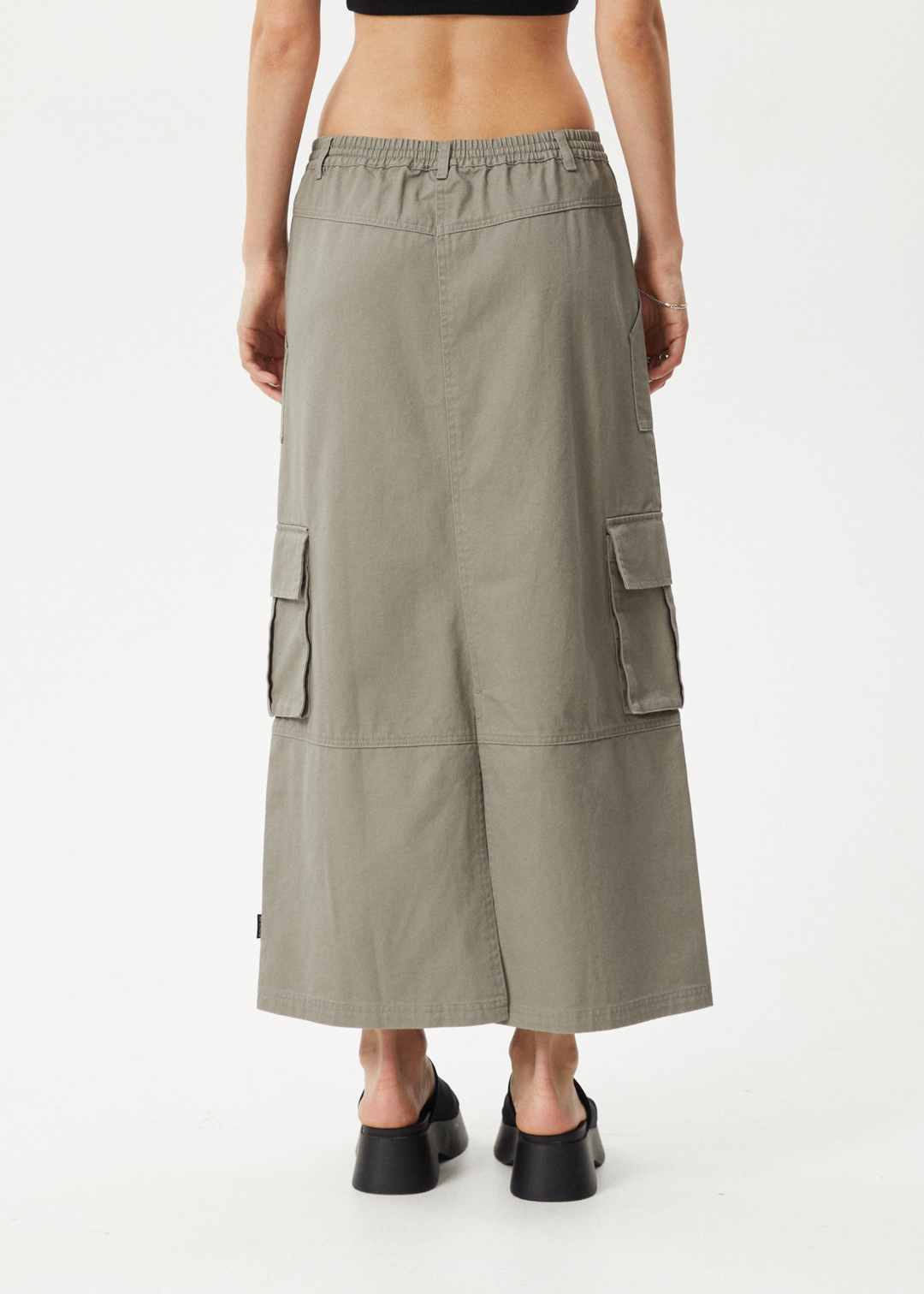 AFENDS Womens Tasman - Cargo Maxi Skirt - Grey Olive - Sustainable Clothing - Streetwear