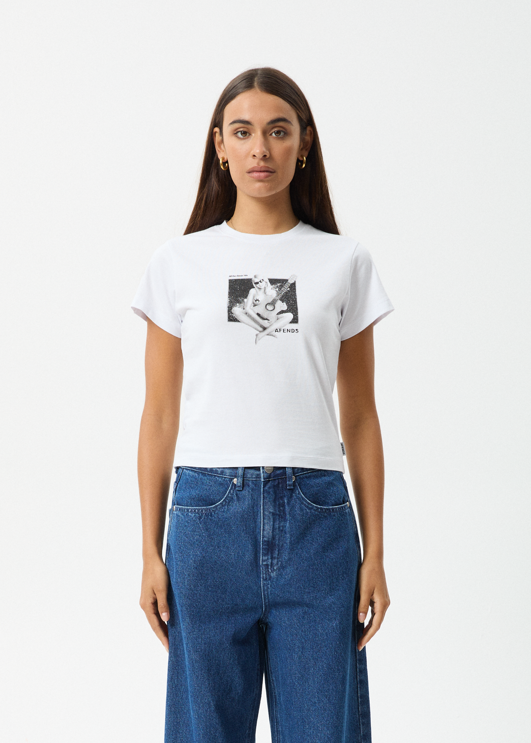 AFENDS Womens Classic Hits - Baby Tee - White - Sustainable Clothing - Streetwear