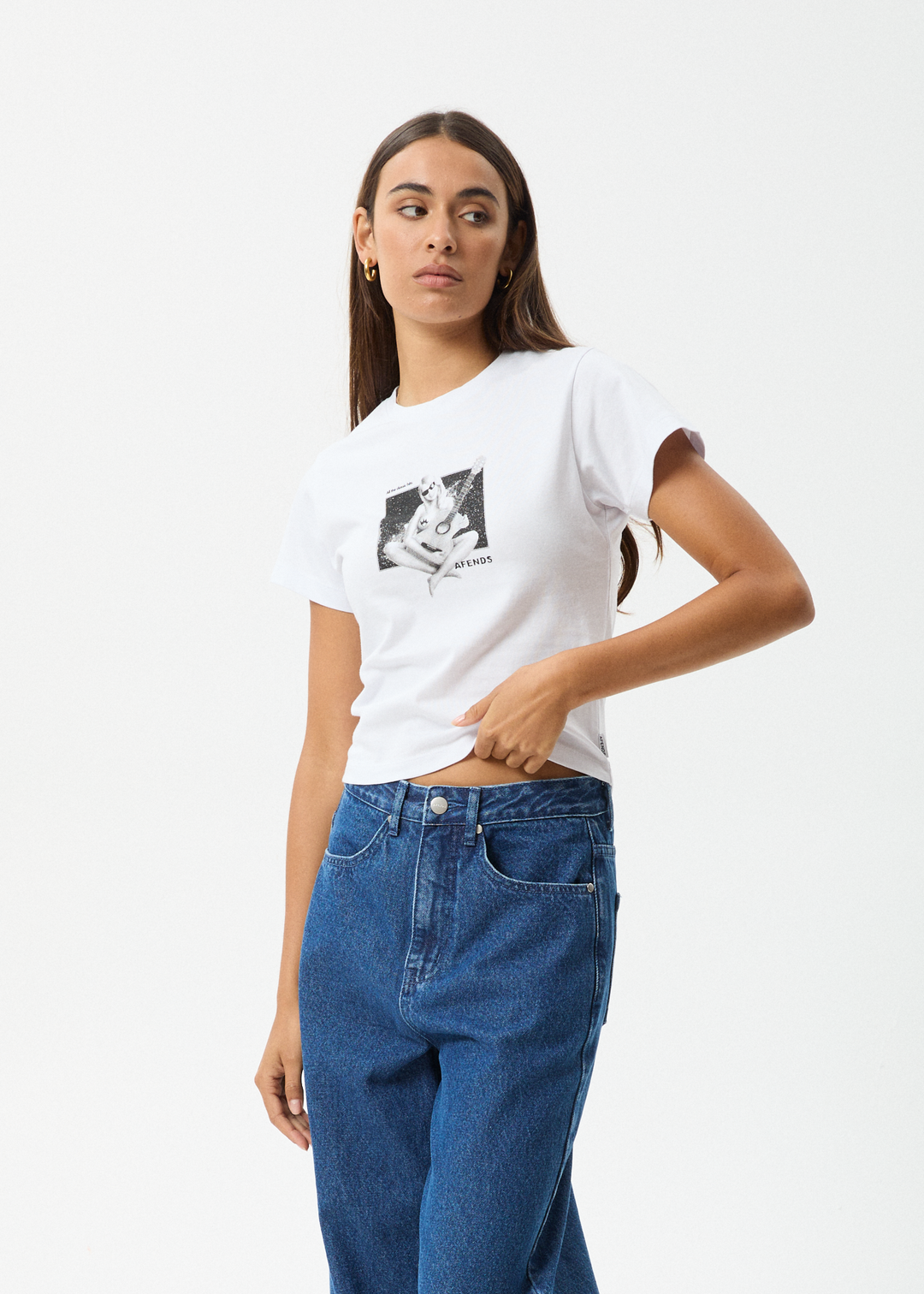 AFENDS Womens Classic Hits - Baby Tee - White - Sustainable Clothing - Streetwear