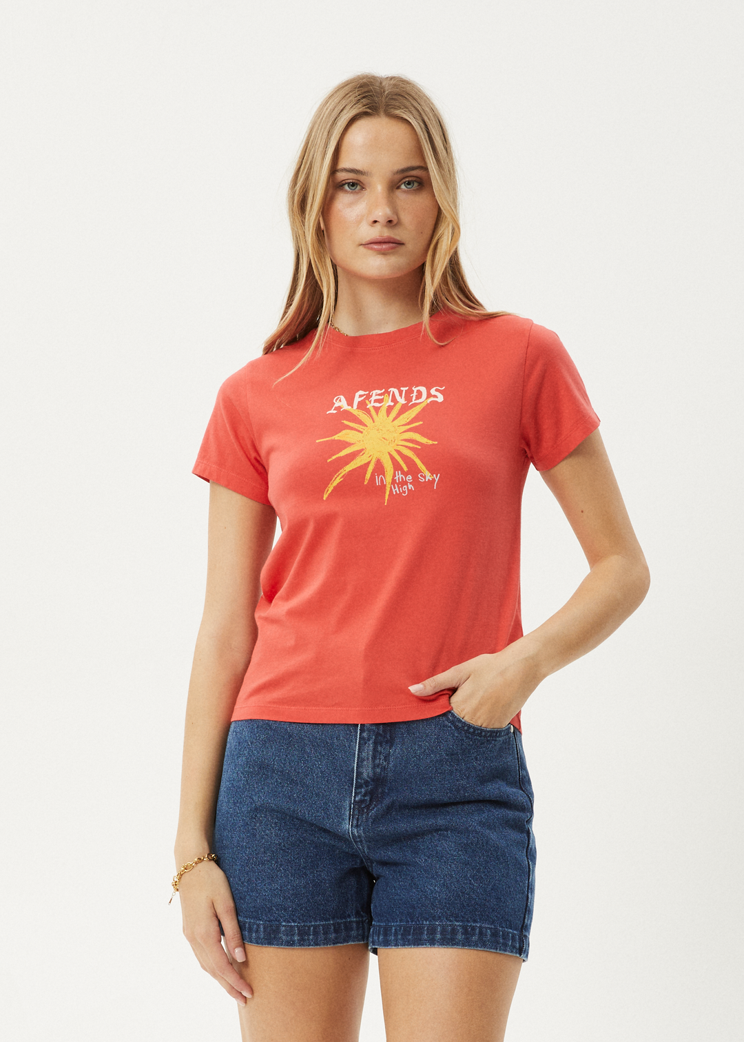 AFENDS Womens Sky High - Regular Tee - Washed Tomato - Sustainable Clothing - Streetwear