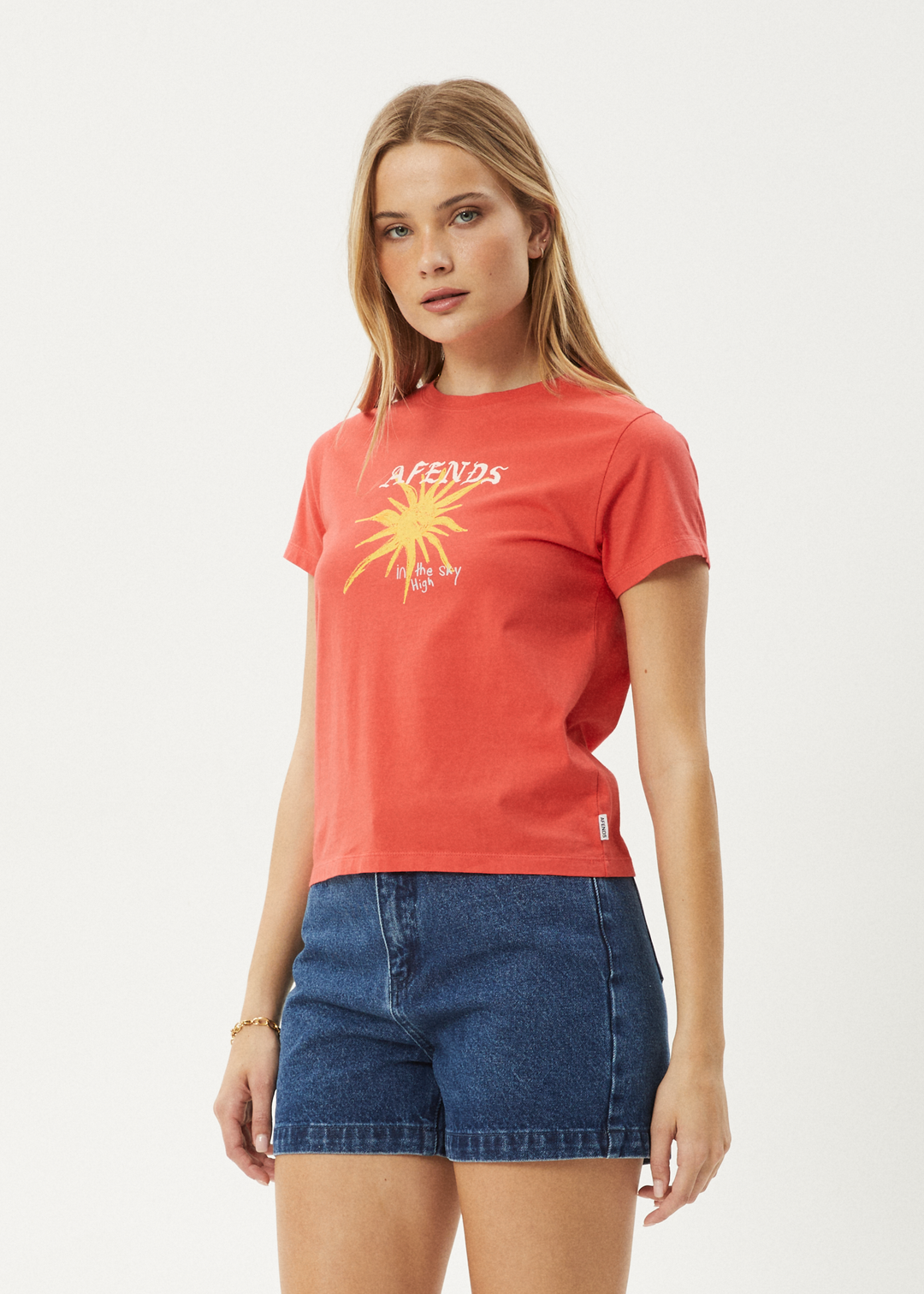 AFENDS Womens Sky High - Regular Tee - Washed Tomato - Sustainable Clothing - Streetwear