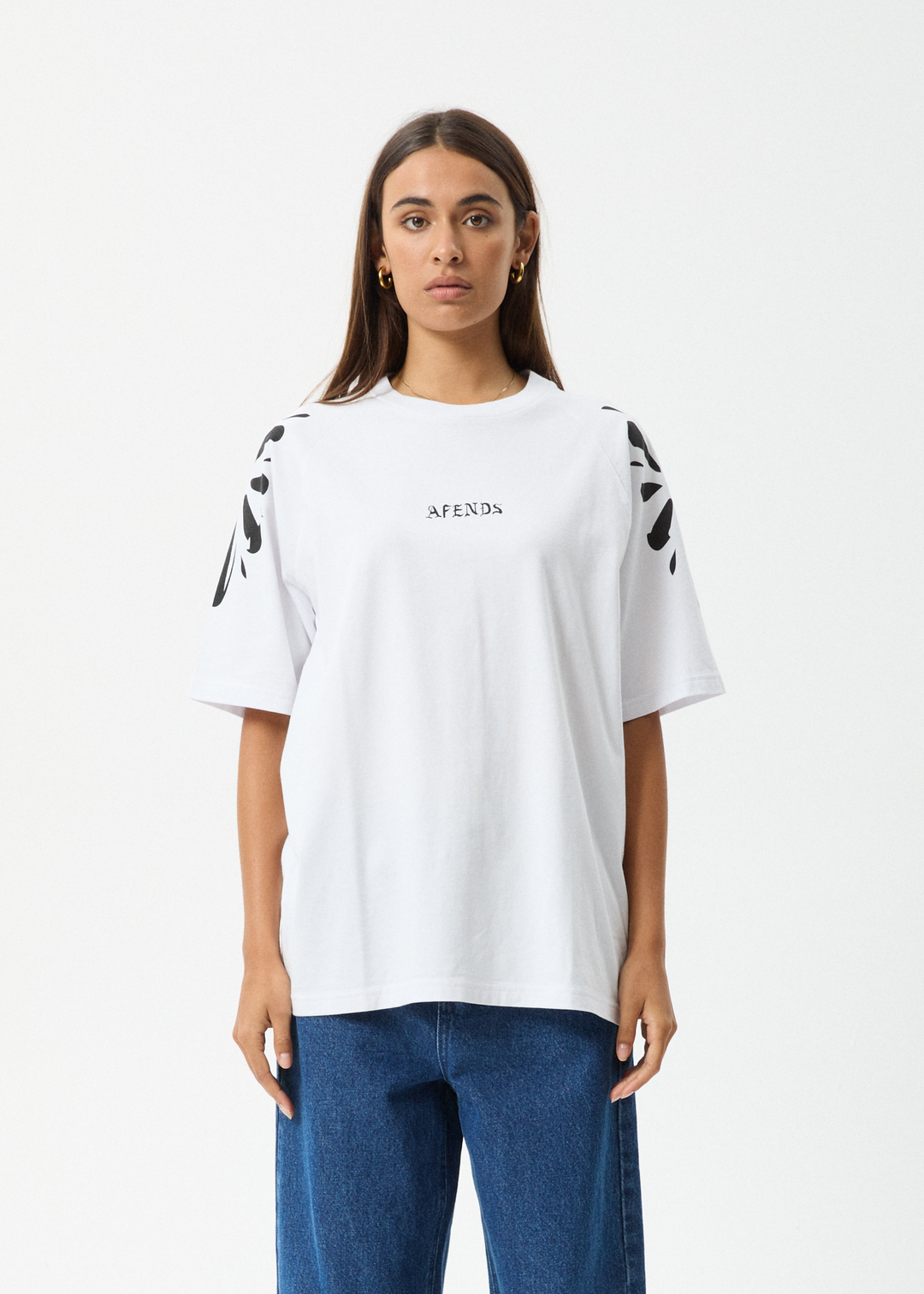 AFENDS Womens Dash - Oversized Raglan Tee - White - Sustainable Clothing - Streetwear