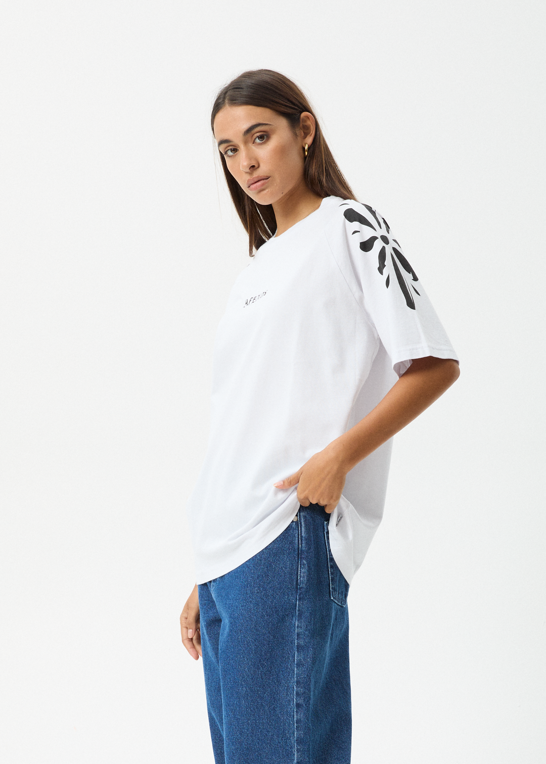 AFENDS Womens Dash - Oversized Raglan Tee - White - Sustainable Clothing - Streetwear