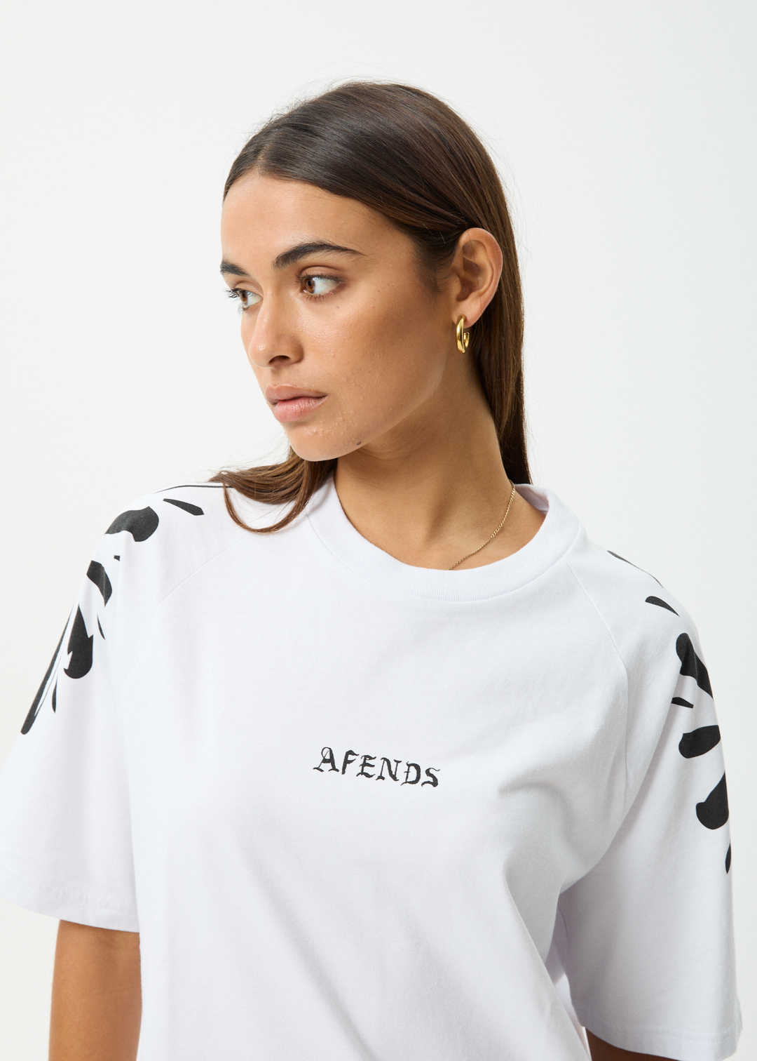 AFENDS Womens Dash - Oversized Raglan Tee - White - Sustainable Clothing - Streetwear