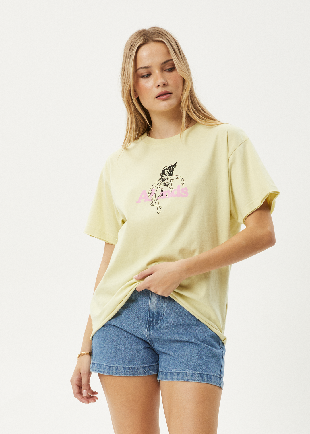 AFENDS Womens No Fury - Oversized Tee - Lemongrass - Sustainable Clothing - Streetwear