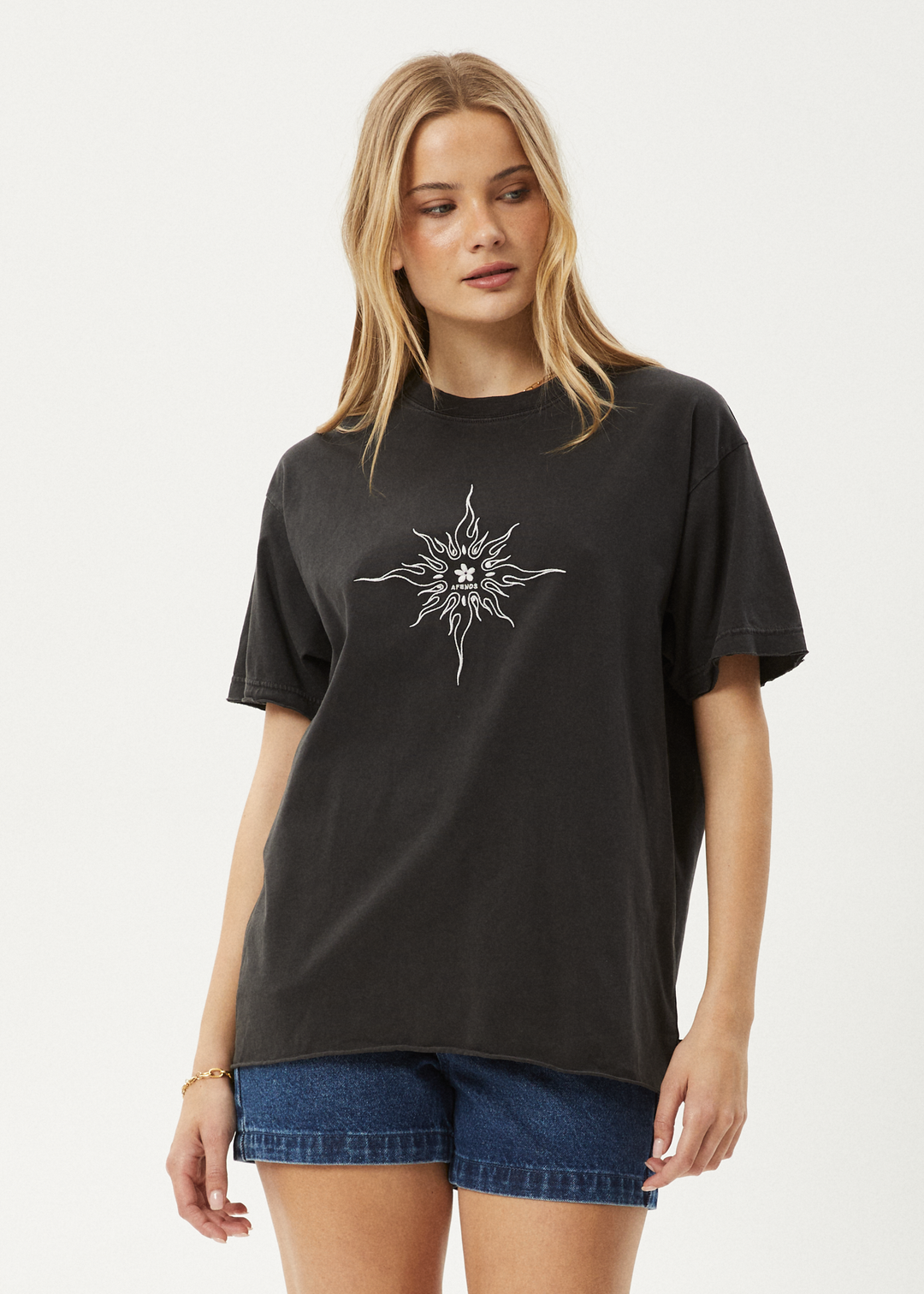 AFENDS Womens Sunny - Oversized Tee - Stone Black - Sustainable Clothing - Streetwear