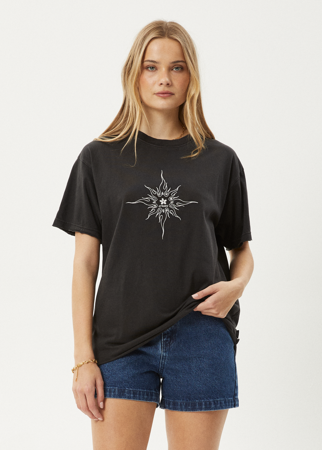 AFENDS Womens Sunny - Oversized Tee - Stone Black - Sustainable Clothing - Streetwear