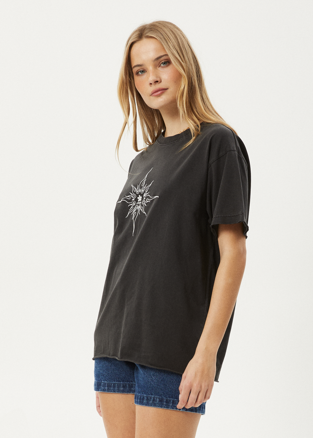 AFENDS Womens Sunny - Oversized Tee - Stone Black - Sustainable Clothing - Streetwear