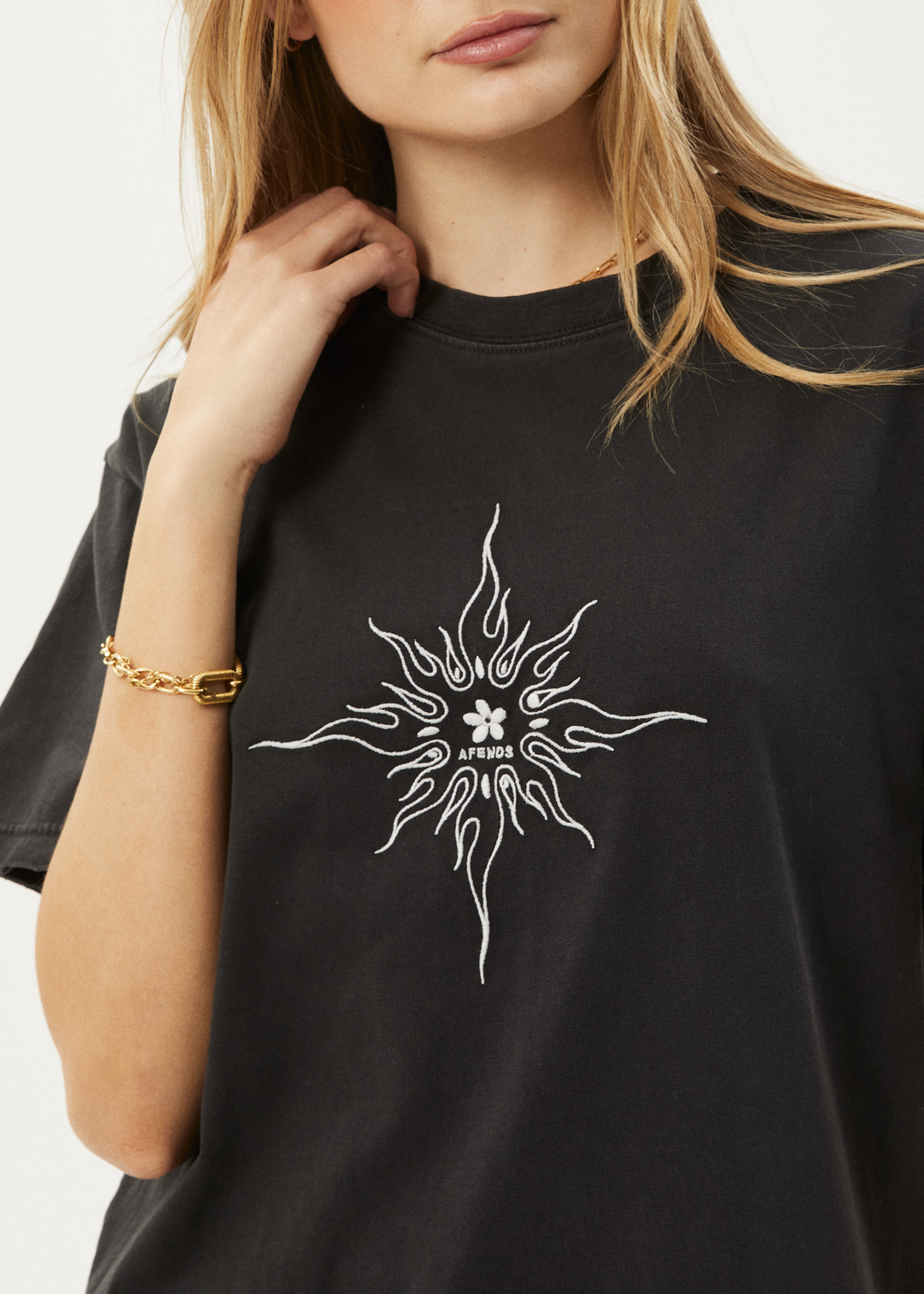 AFENDS Womens Sunny - Oversized Tee - Stone Black - Sustainable Clothing - Streetwear