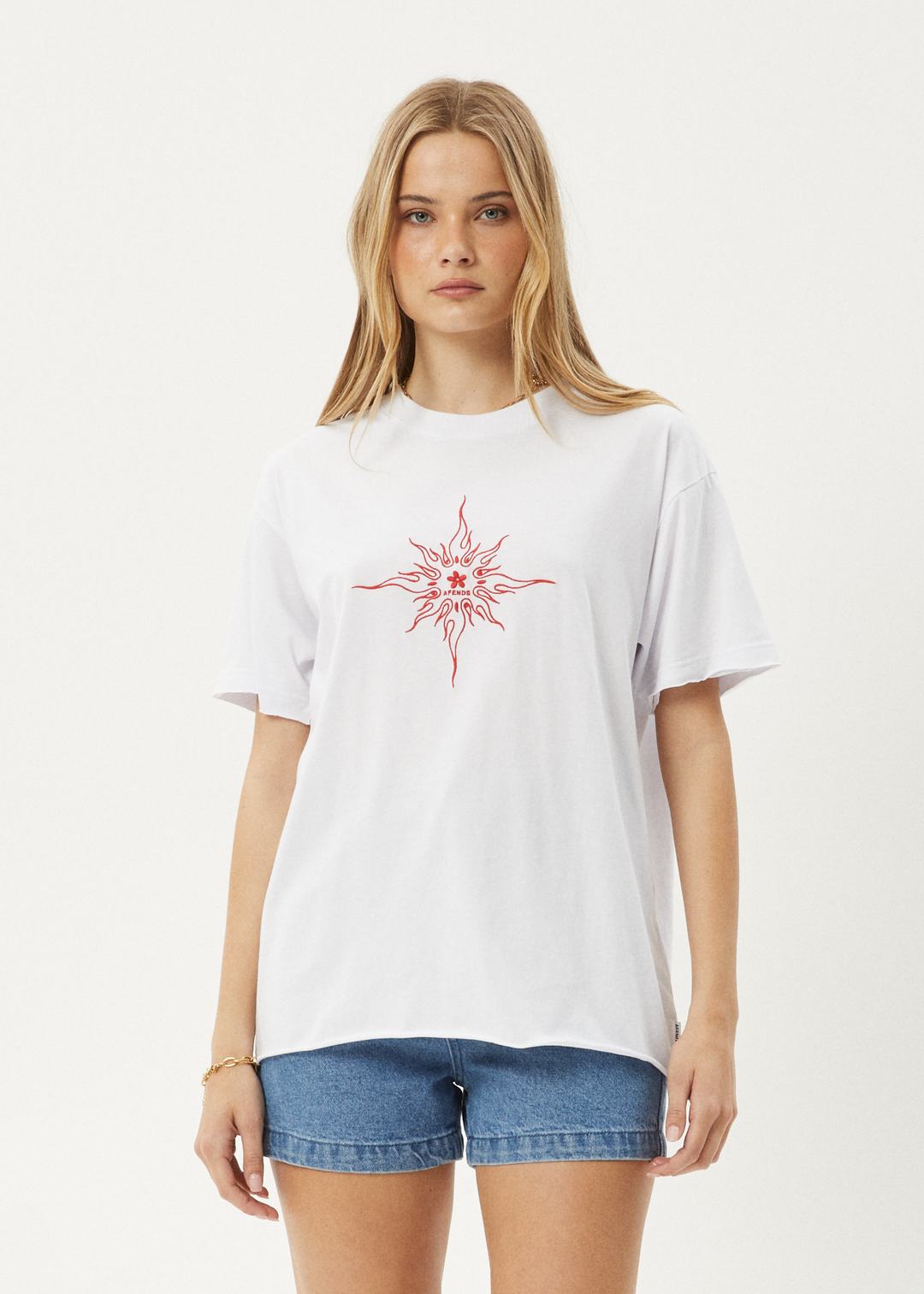 AFENDS Womens Sunny - Oversized Tee - White - Sustainable Clothing - Streetwear