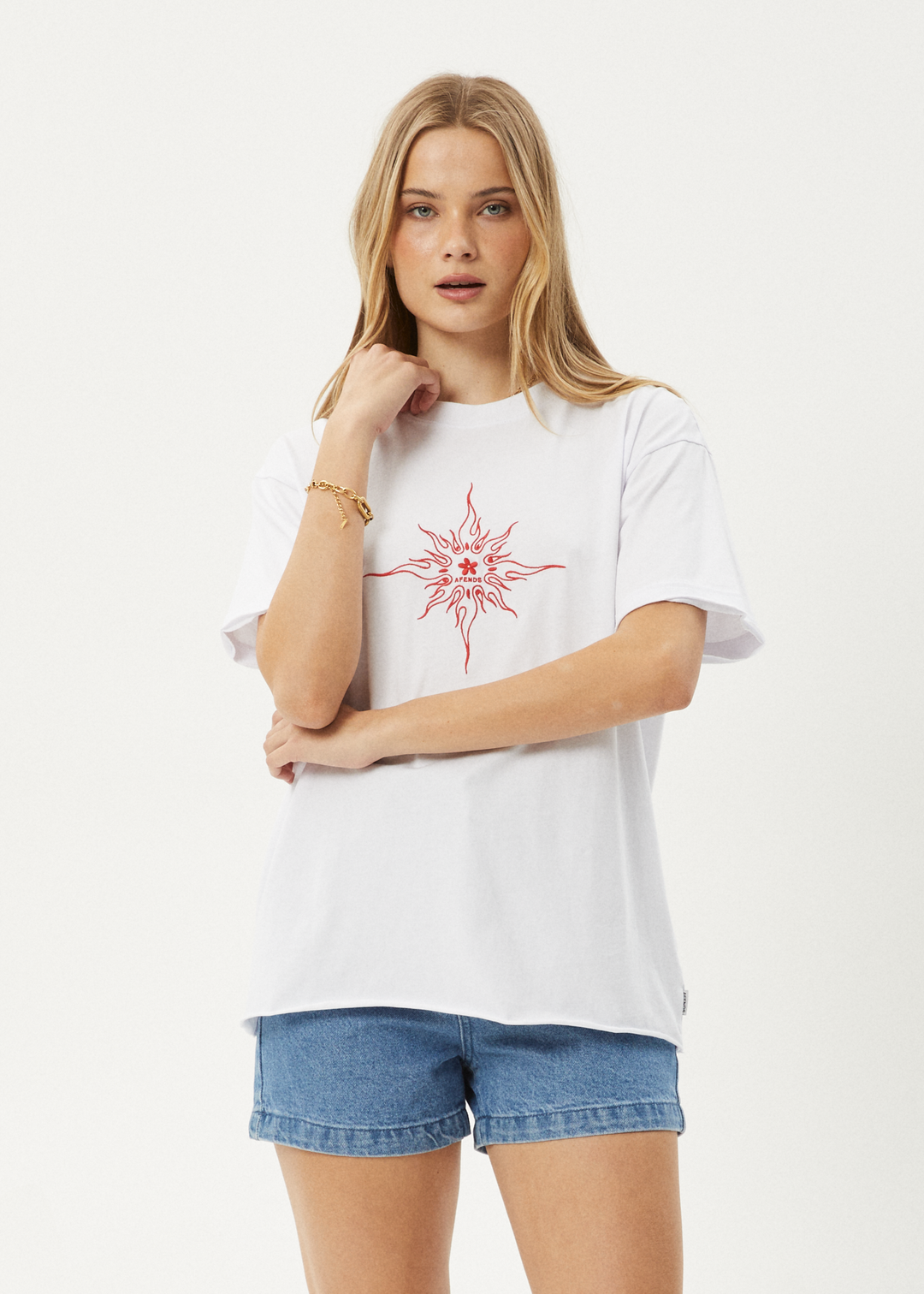 AFENDS Womens Sunny - Oversized Tee - White - Sustainable Clothing - Streetwear