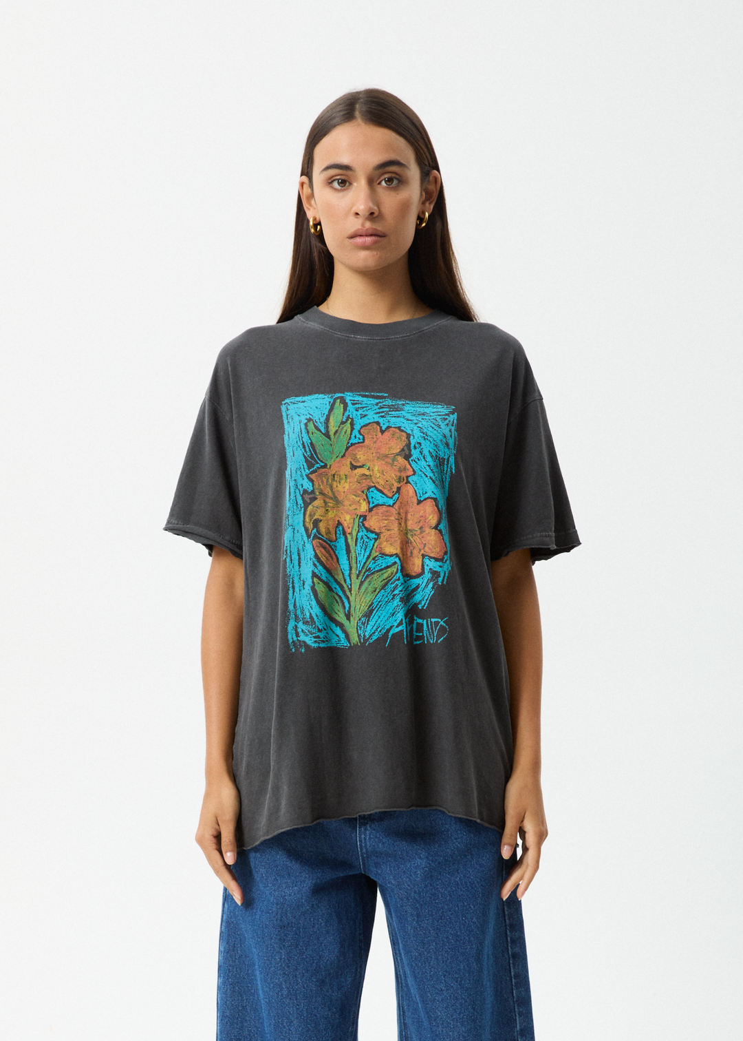 AFENDS Womens Still Life - Oversized Tee - Stone Black - Sustainable Clothing - Streetwear