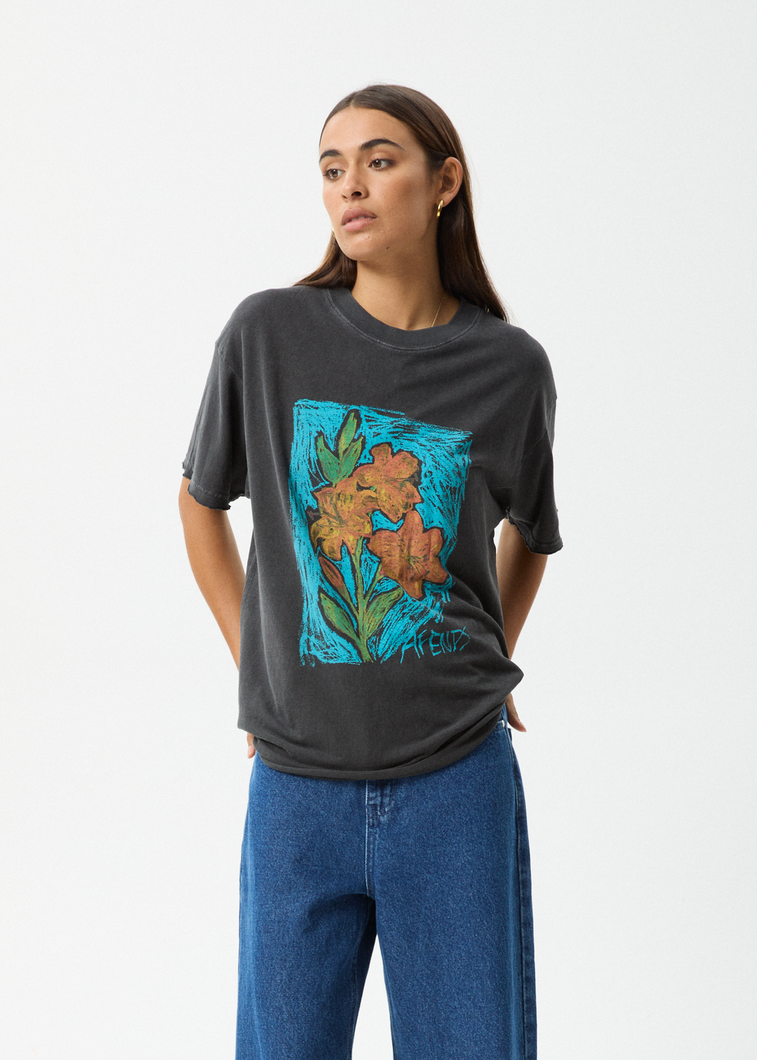 AFENDS Womens Still Life - Oversized Tee - Stone Black - Sustainable Clothing - Streetwear