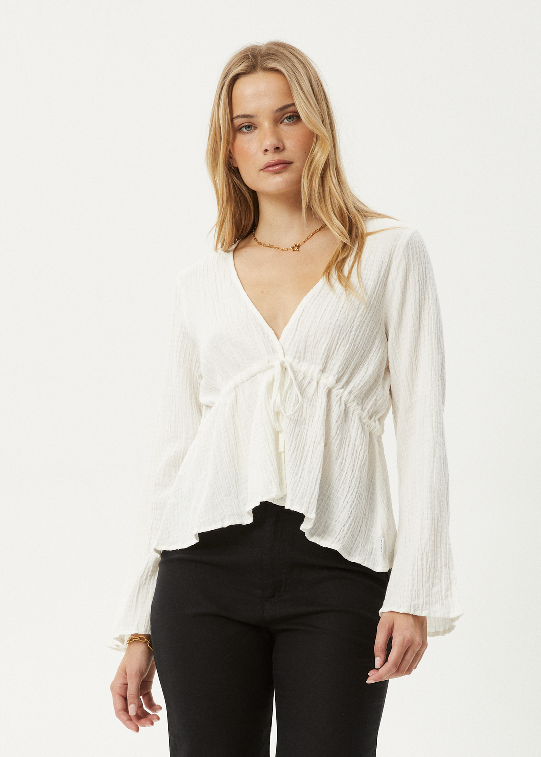 AFENDS Womens Focus - Seersucker Tie Top - Off White - Sustainable Clothing - Streetwear