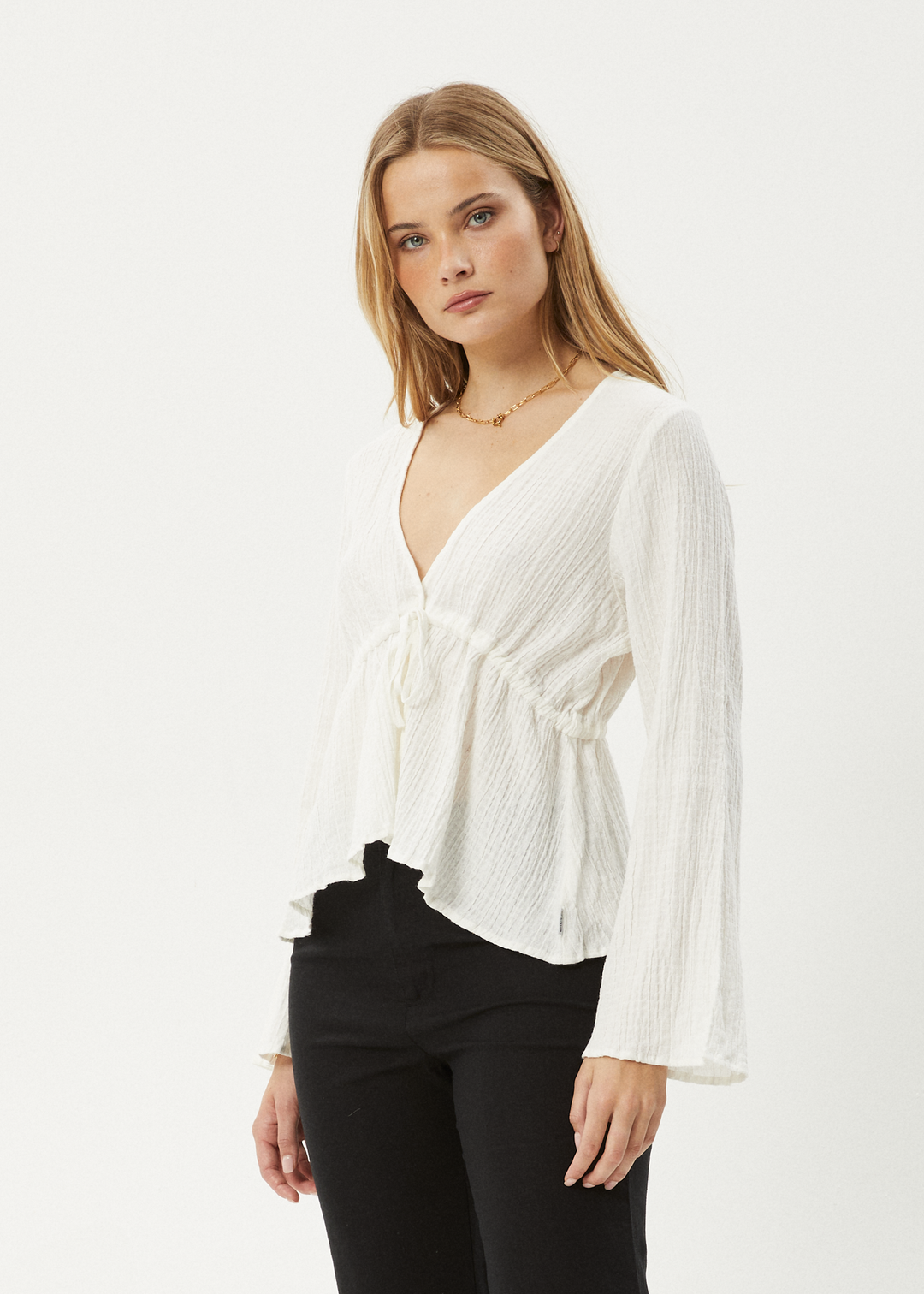 AFENDS Womens Focus - Seersucker Tie Top - Off White - Sustainable Clothing - Streetwear