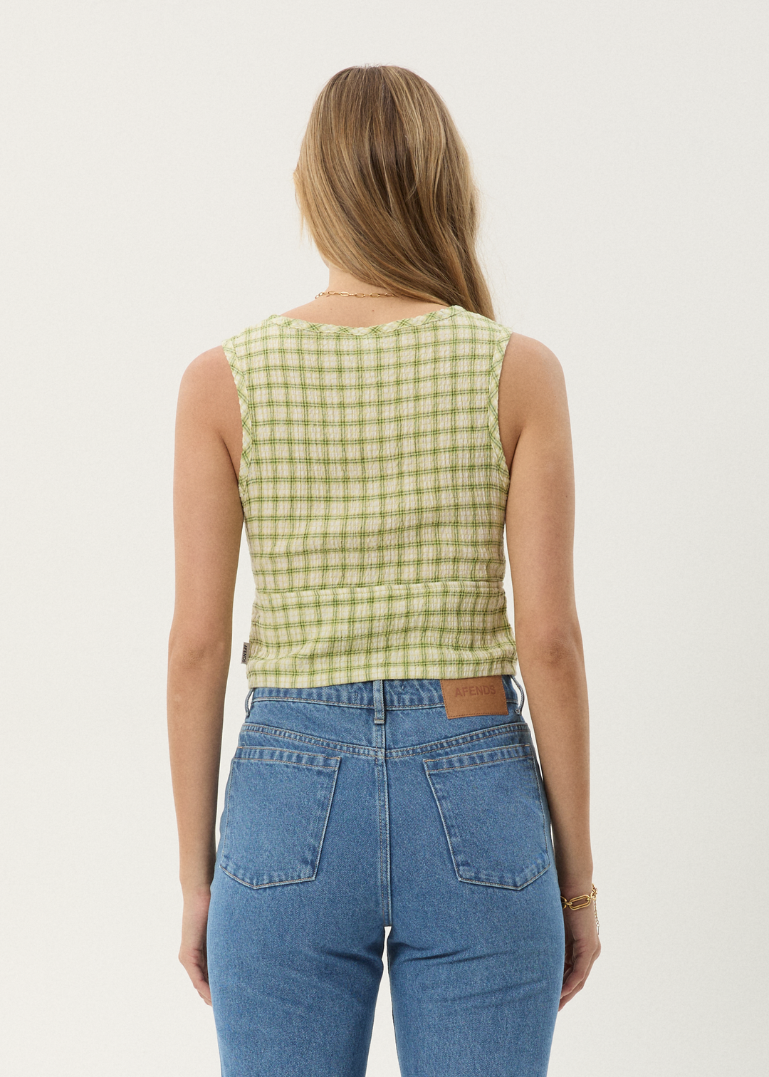 AFENDS Womens Darcy - Check Button Top - Lemongrass Check - Sustainable Clothing - Streetwear