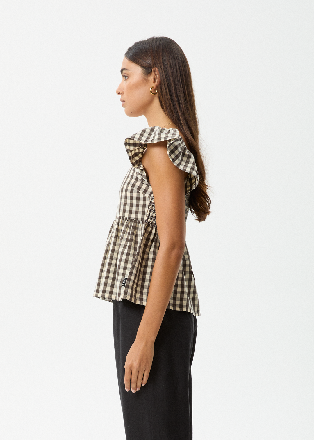 AFENDS Womens Gambet Check - Top - Black / Sand - Sustainable Clothing - Streetwear