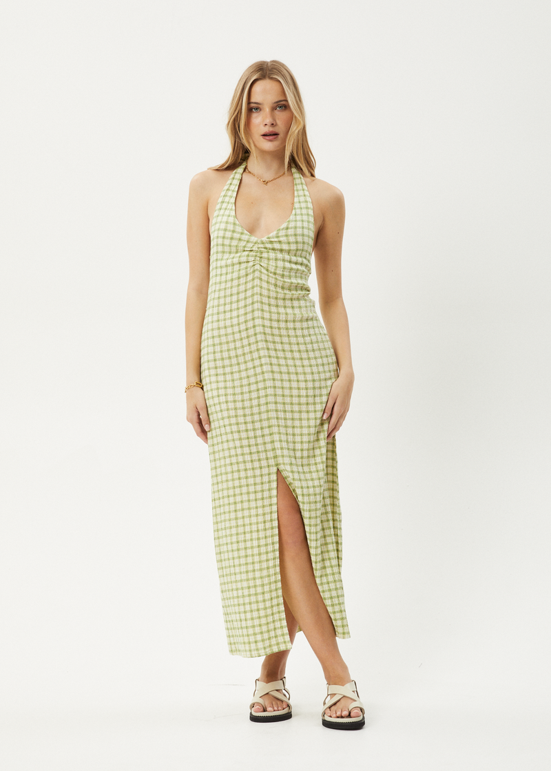 AFENDS Womens Darcy - Check Maxi Dress - Lemongrass Check