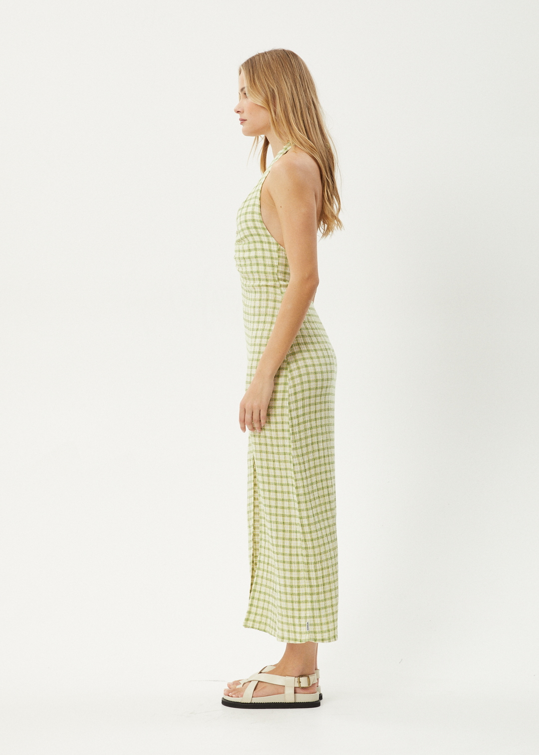 AFENDS Womens Darcy - Check Maxi Dress - Lemongrass Check - Sustainable Clothing - Streetwear