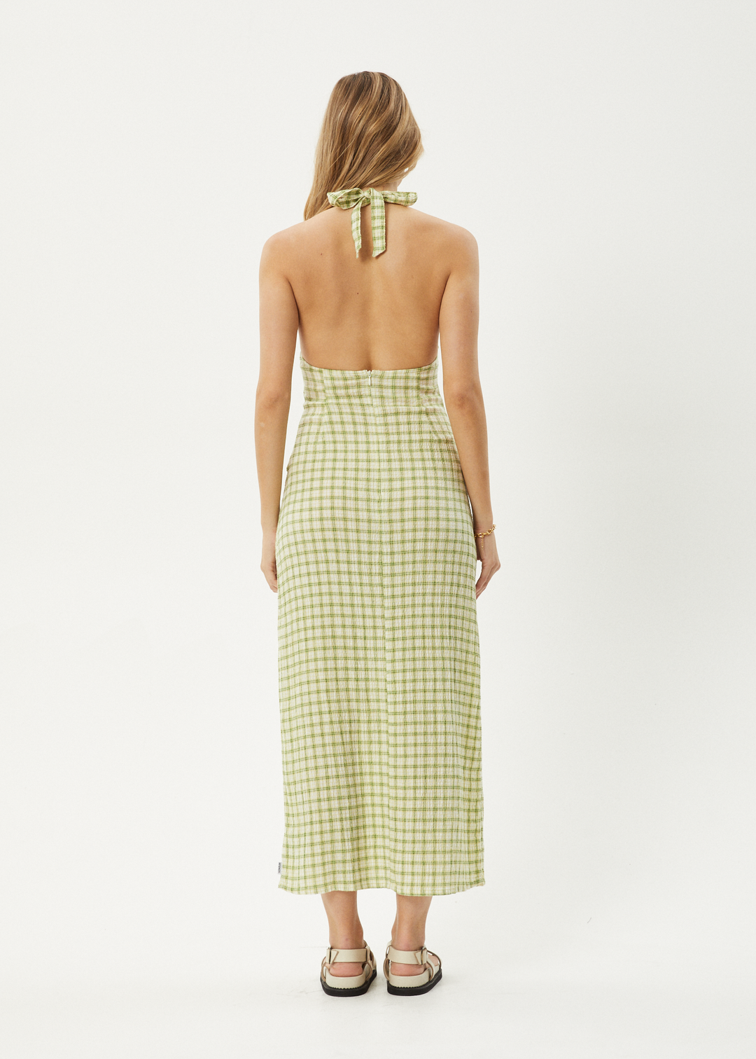 AFENDS Womens Darcy - Check Maxi Dress - Lemongrass Check - Sustainable Clothing - Streetwear