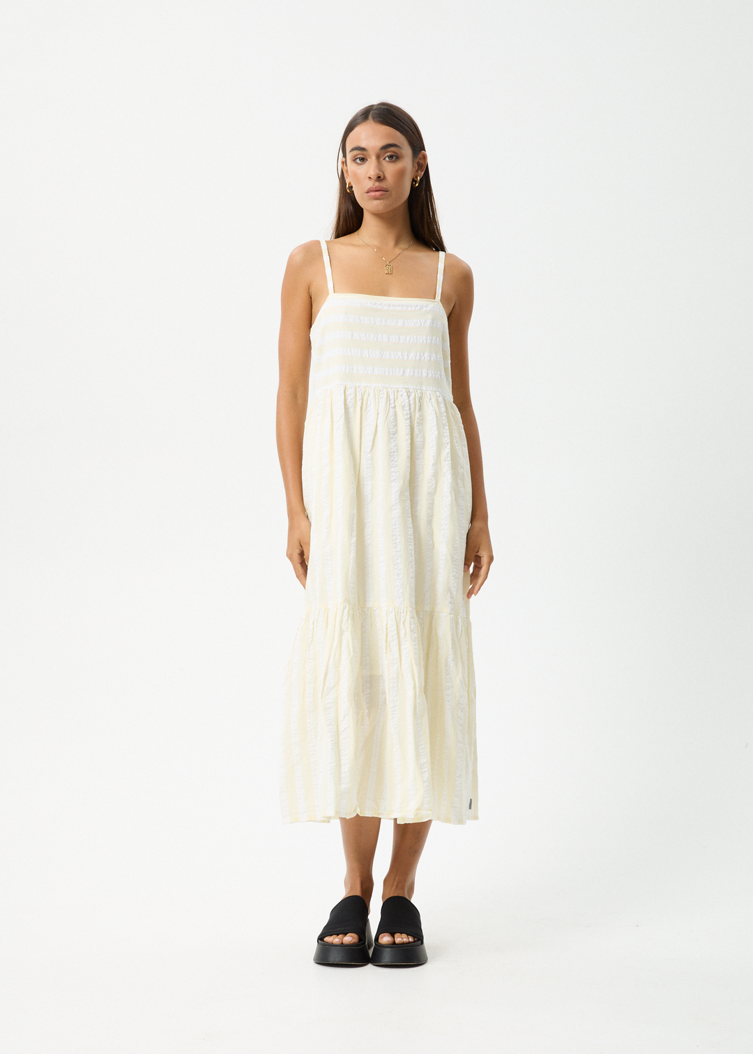 AFENDS Womens Splice - Maxi Dress - White / Lemongrass - Sustainable Clothing - Streetwear