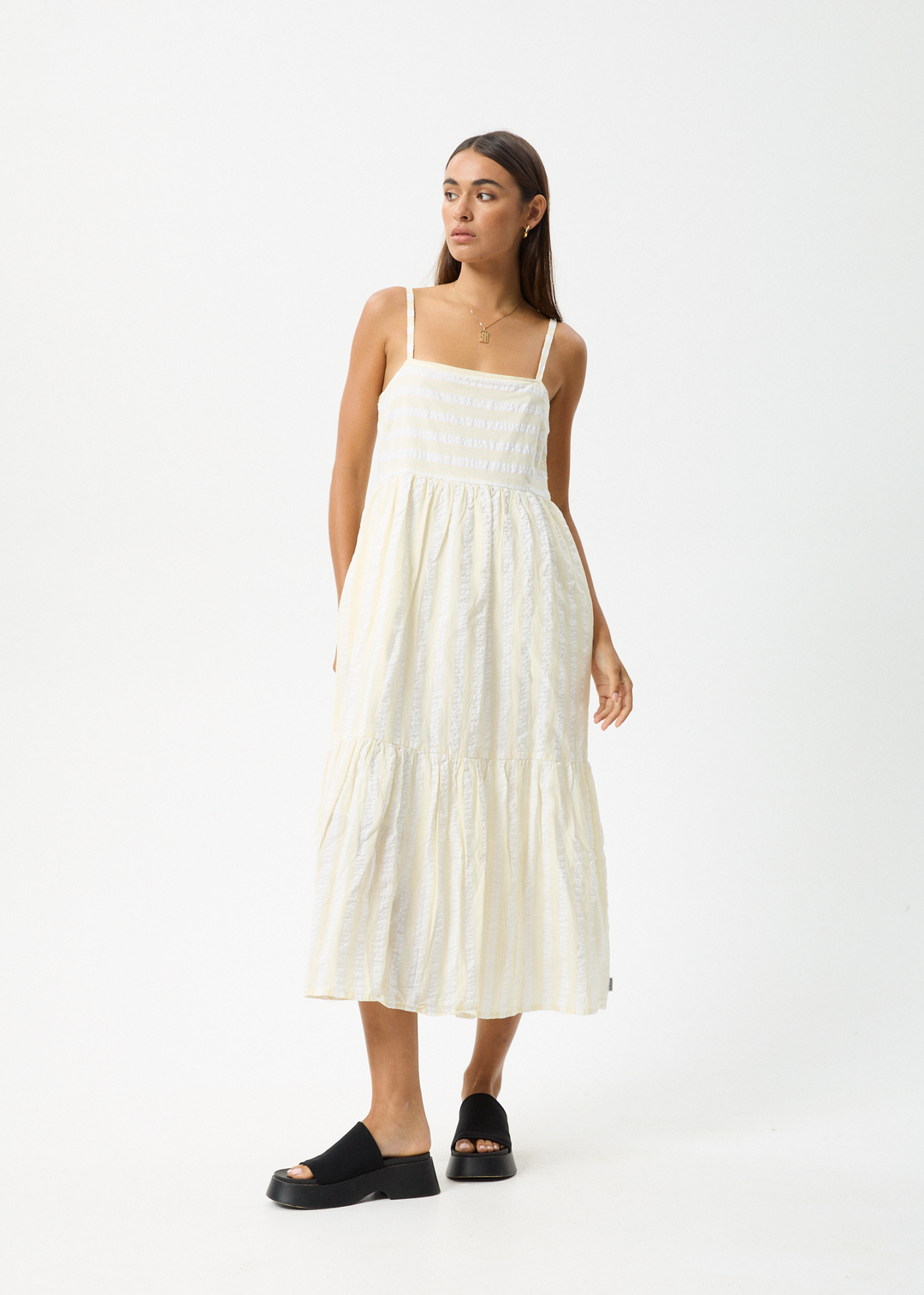 AFENDS Womens Splice - Maxi Dress - White / Lemongrass - Sustainable Clothing - Streetwear