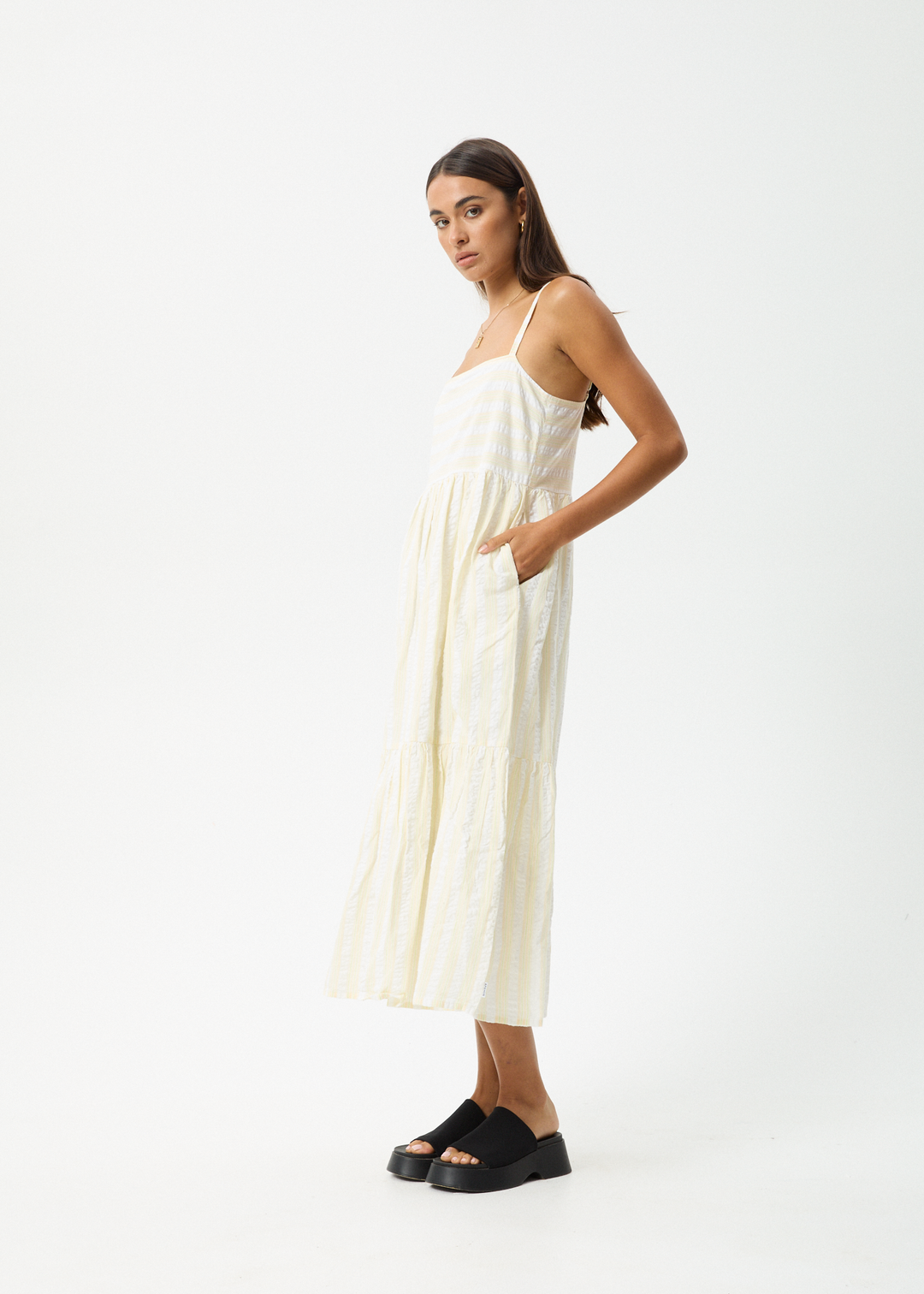 AFENDS Womens Splice - Maxi Dress - White / Lemongrass - Sustainable Clothing - Streetwear