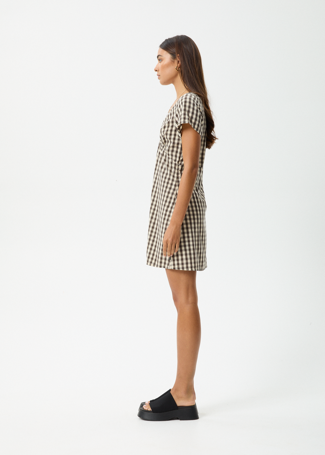 AFENDS Womens Gambet Check - Tea Dress - Black / Sand - Sustainable Clothing - Streetwear