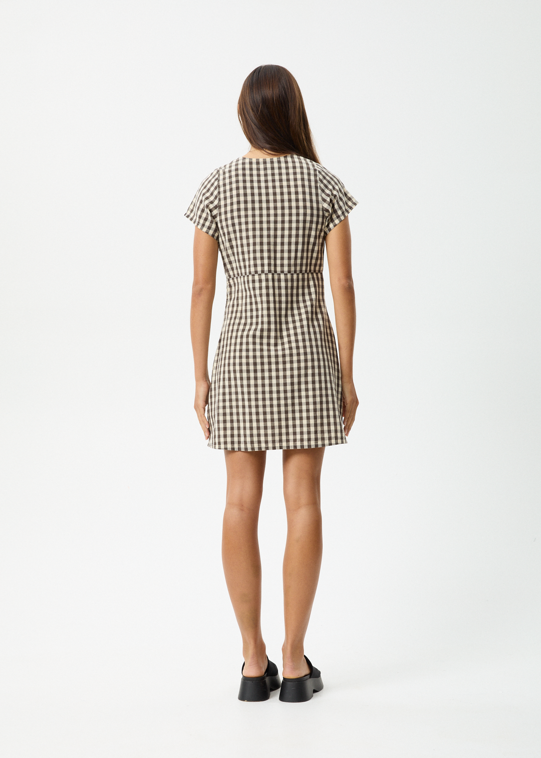 AFENDS Womens Gambet Check - Tea Dress - Black / Sand - Sustainable Clothing - Streetwear