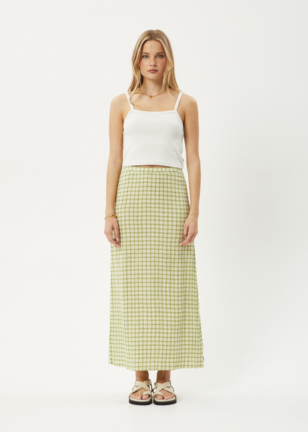 AFENDS Womens Darcy - Check Maxi Skirt - Lemongrass Check - Sustainable Clothing - Streetwear