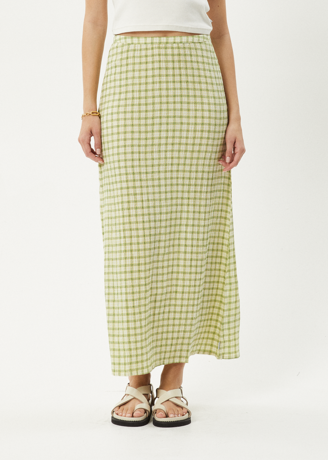 AFENDS Womens Darcy - Check Maxi Skirt - Lemongrass Check - Sustainable Clothing - Streetwear