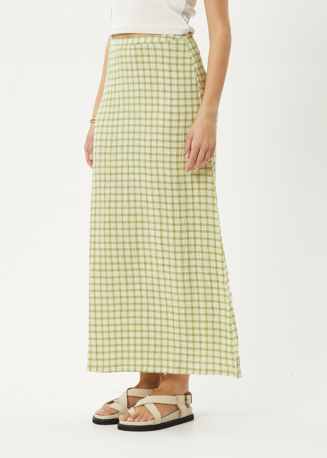 AFENDS Womens Darcy - Check Maxi Skirt - Lemongrass Check - Sustainable Clothing - Streetwear