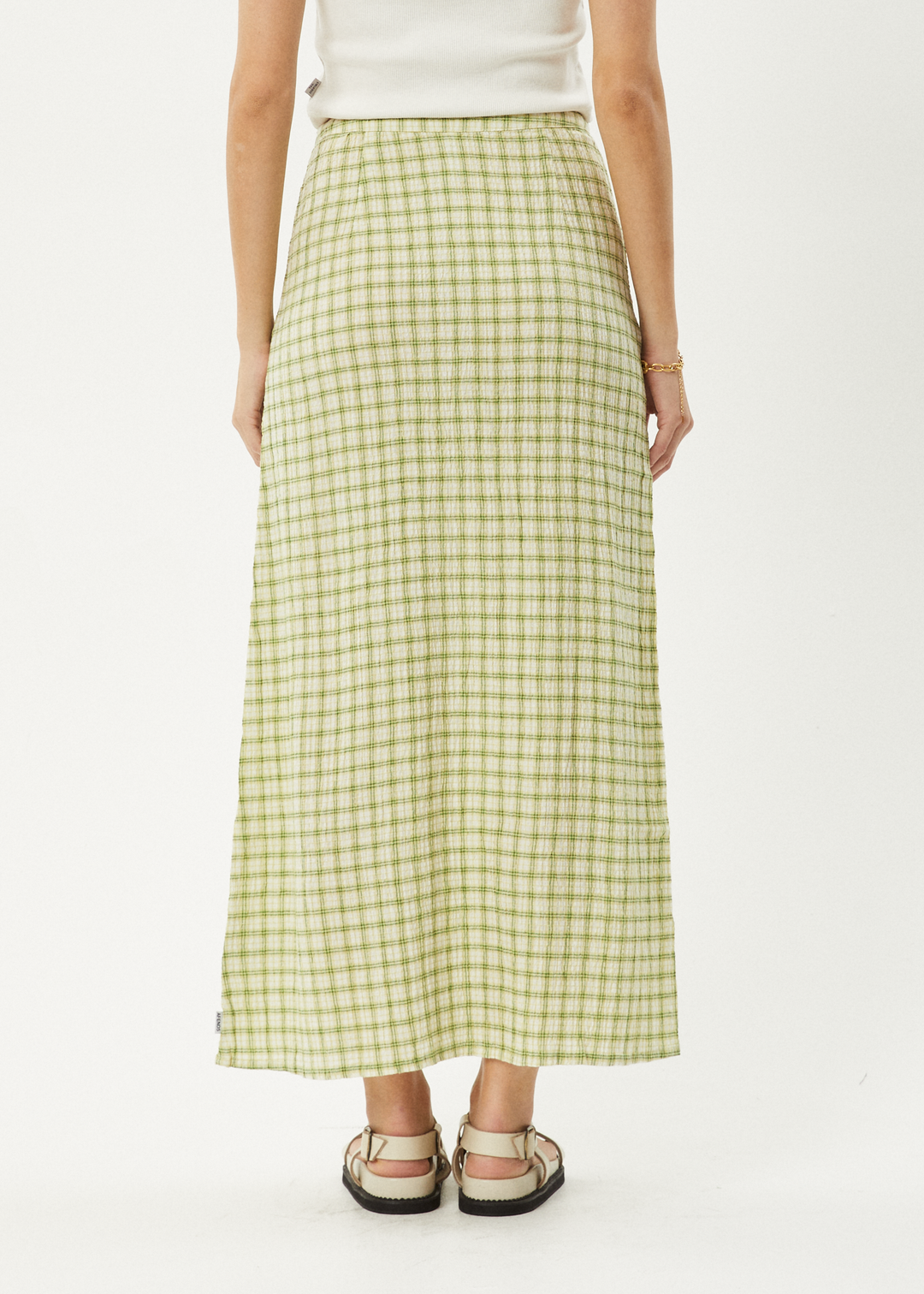 AFENDS Womens Darcy - Check Maxi Skirt - Lemongrass Check - Sustainable Clothing - Streetwear