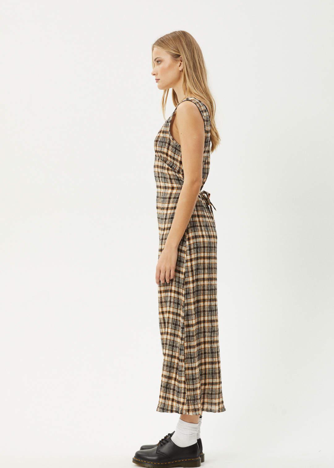 AFENDS Womens Check Out - Seersucker Maxi Dress - Moonbeam Check - Sustainable Clothing - Streetwear