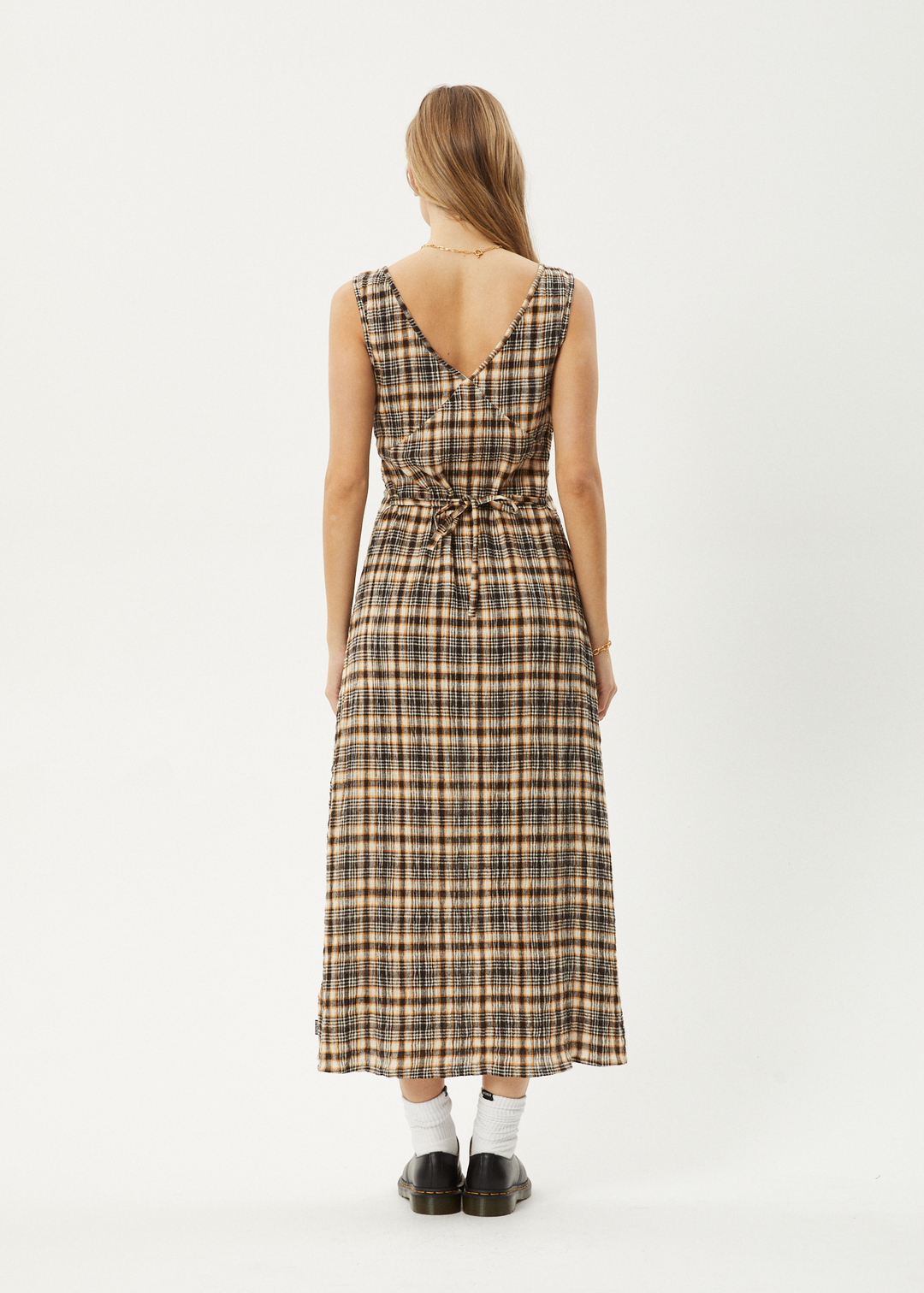 AFENDS Womens Check Out - Seersucker Maxi Dress - Moonbeam Check - Sustainable Clothing - Streetwear