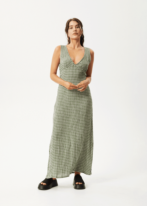 AFENDS Womens Base - Seersucker Check Maxi Dress - Deep Green Check