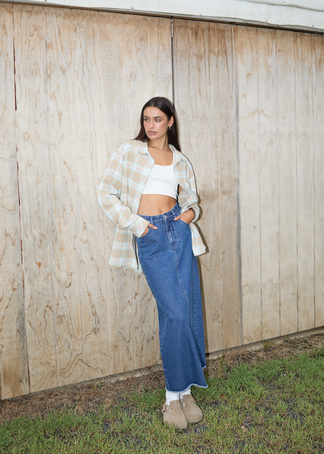 AFENDS Womens Chichi - Denim Midi Skirt - Authentic Blue - Sustainable Clothing - Streetwear