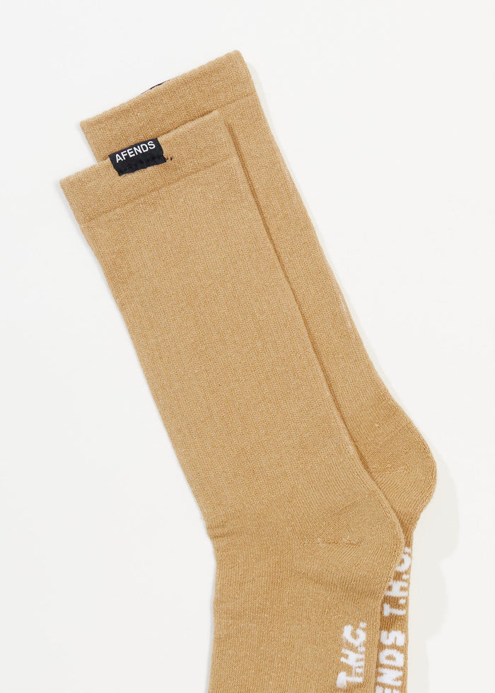 Afends Unisex Everyday - Hemp Ribbed Crew Socks - Tan - Sustainable Clothing - Streetwear