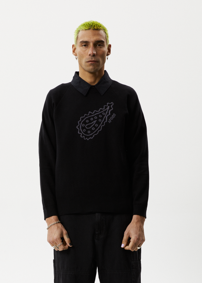 Afends Mens Heritage - Raglan Knitted Crew Neck Jumper - Black - Sustainable Clothing - Streetwear