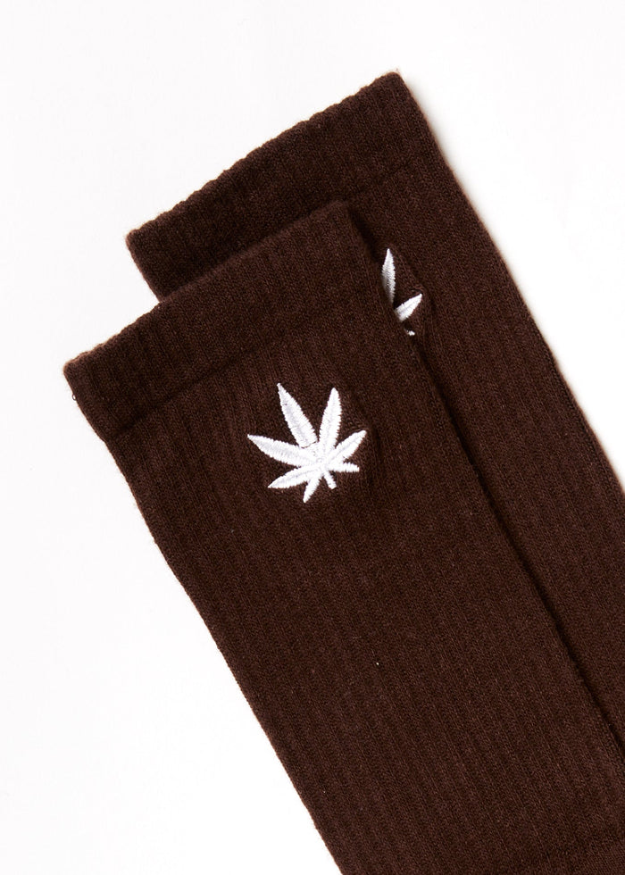 Afends Unisex Happy Hemp - Crew Socks - Coffee - Sustainable Clothing - Streetwear