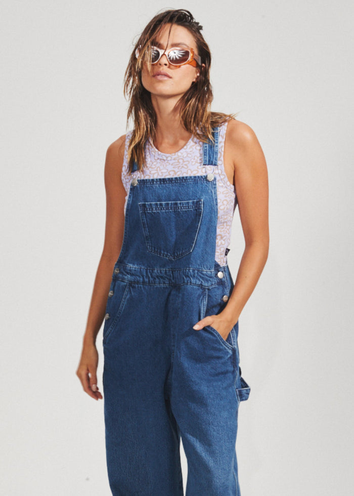 Afends Womens Louis - Hemp Denim Baggy Overalls - Authentic Blue - Sustainable Clothing - Streetwear