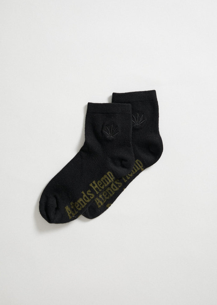 Afends Unisex Happy Hemp - Ankle Socks One Pack - Black / Black - Sustainable Clothing - Streetwear