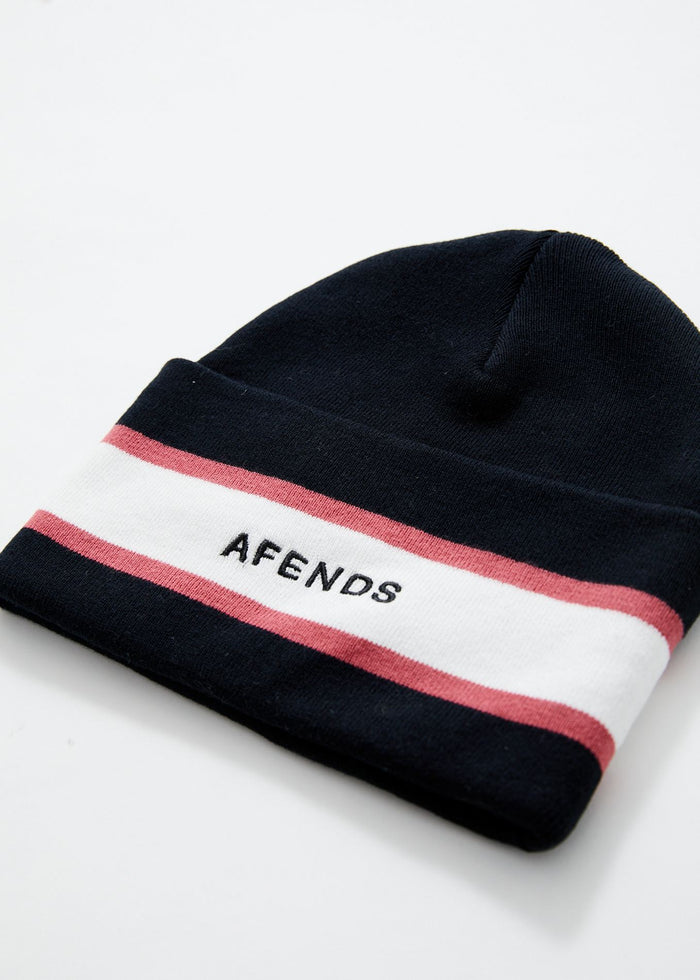 Afends Unisex Campbell  - Recycled Stripe Beanie - Black - Sustainable Clothing - Streetwear