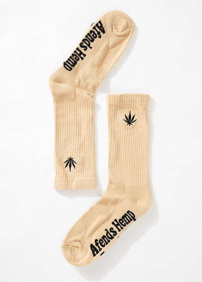 Afends Unisex Happy Hemp - Crew Socks - Bone - Sustainable Clothing - Streetwear