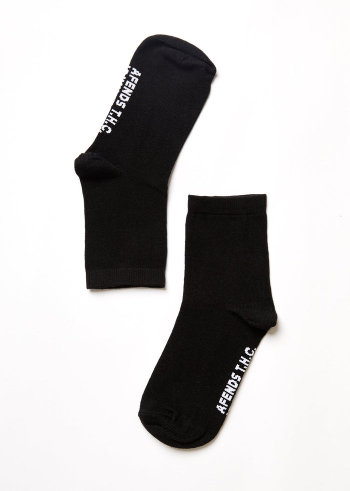 Afends Unisex All Time - Hemp Crew Socks - Black - Sustainable Clothing - Streetwear